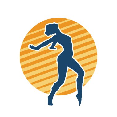 Hareketli bir kadın balerin silueti. Dans eden balerin kızın silueti..