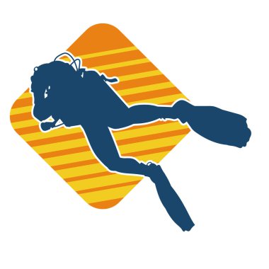 Erkek bir dalgıcın silueti. Dalış pozisyonunda bir adamın silueti..