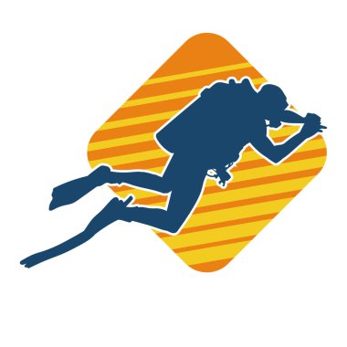 Erkek bir dalgıcın silueti. Dalış pozisyonunda bir adamın silueti..