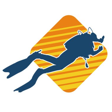 Erkek bir dalgıcın silueti. Dalış pozisyonunda bir adamın silueti..