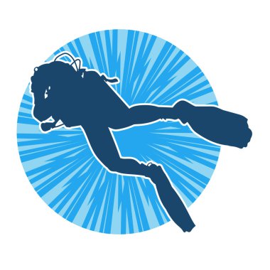 Erkek bir dalgıcın silueti. Dalış pozisyonunda bir adamın silueti..