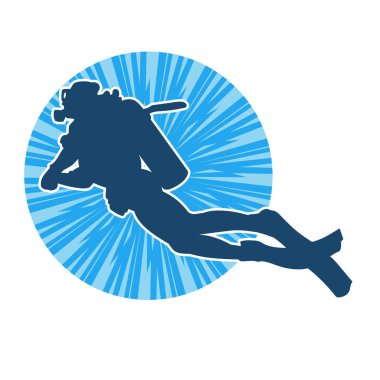 Erkek bir dalgıcın silueti. Dalış pozisyonunda bir adamın silueti..