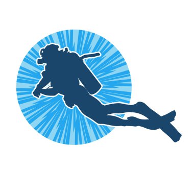 Erkek bir dalgıcın silueti. Dalış pozisyonunda bir adamın silueti..