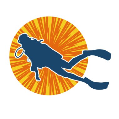 Erkek bir dalgıcın silueti. Dalış pozisyonunda bir adamın silueti..