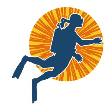 Erkek bir dalgıcın silueti. Dalış pozisyonunda bir adamın silueti..