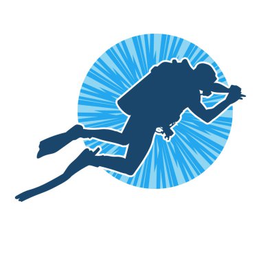 Erkek bir dalgıcın silueti. Dalış pozisyonunda bir adamın silueti..