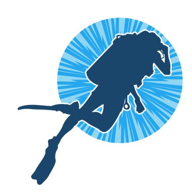 Erkek bir dalgıcın silueti. Dalış pozisyonunda bir adamın silueti..