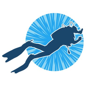 Erkek bir dalgıcın silueti. Dalış pozisyonunda bir adamın silueti..