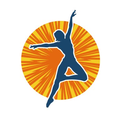 Hareketli bir kadın balerin silueti. Dans eden balerin kızın silueti..