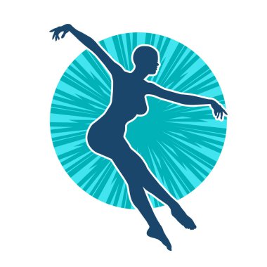 Hareketli bir kadın balerin silueti. Dans eden balerin kızın silueti..