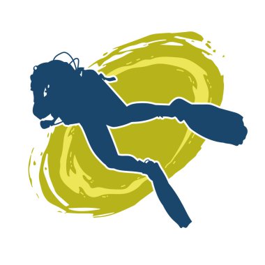 Erkek bir dalgıcın silueti. Dalış pozisyonunda bir adamın silueti..