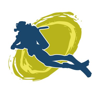 Erkek bir dalgıcın silueti. Dalış pozisyonunda bir adamın silueti..