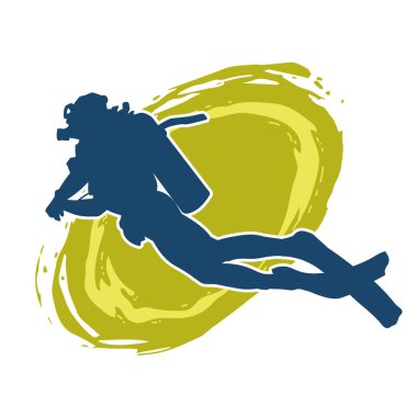 Erkek bir dalgıcın silueti. Dalış pozisyonunda bir adamın silueti..