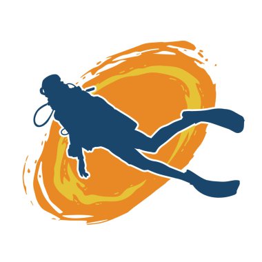 Erkek bir dalgıcın silueti. Dalış pozisyonunda bir adamın silueti..