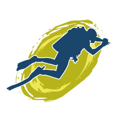 Erkek bir dalgıcın silueti. Dalış pozisyonunda bir adamın silueti..