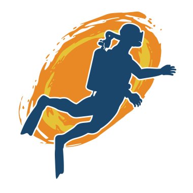 Erkek bir dalgıcın silueti. Dalış pozisyonunda bir adamın silueti..