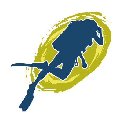 Erkek bir dalgıcın silueti. Dalış pozisyonunda bir adamın silueti..