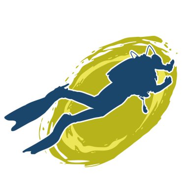 Erkek bir dalgıcın silueti. Dalış pozisyonunda bir adamın silueti..