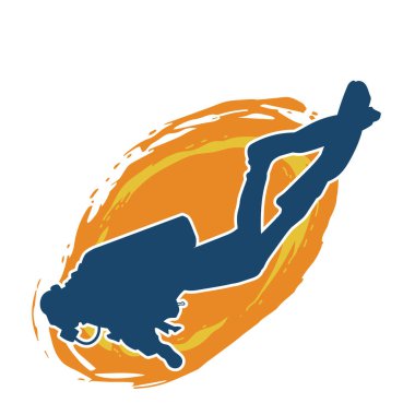 Erkek bir dalgıcın silueti. Dalış pozisyonunda bir adamın silueti..