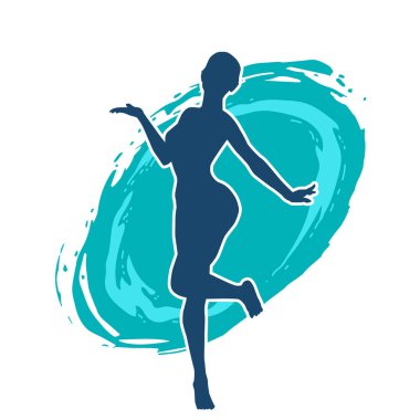 Hareketli bir kadın balerin silueti. Dans eden balerin kızın silueti..