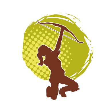 Dişi okçu bir dövüşçünün silueti ok ve yayla pozisyonunu alıyor..