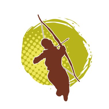 Dişi okçu bir dövüşçünün silueti ok ve yayla pozisyonunu alıyor..