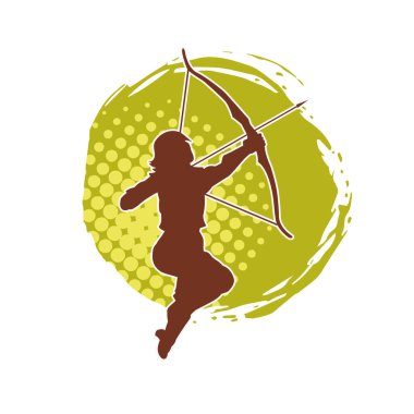 Dişi okçu bir dövüşçünün silueti ok ve yayla pozisyonunu alıyor..