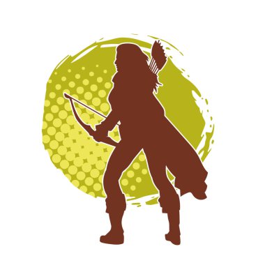 Dişi okçu bir dövüşçünün silueti ok ve yayla pozisyonunu alıyor..