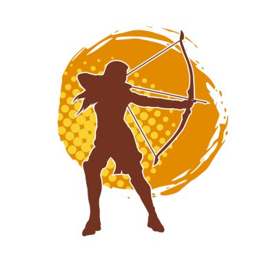 Dişi okçu bir dövüşçünün silueti ok ve yayla pozisyonunu alıyor..