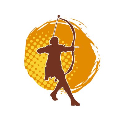 Dişi okçu bir dövüşçünün silueti ok ve yayla pozisyonunu alıyor..