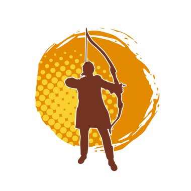 Dişi okçu bir dövüşçünün silueti ok ve yayla pozisyonunu alıyor..