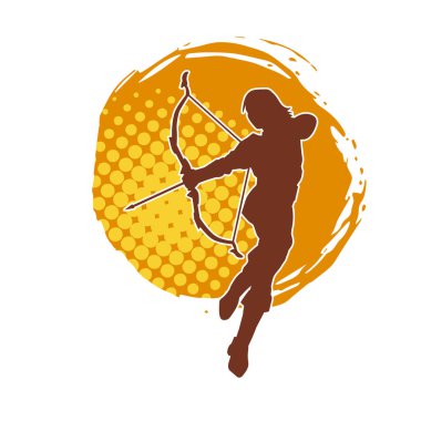 Dişi okçu bir dövüşçünün silueti ok ve yayla pozisyonunu alıyor..