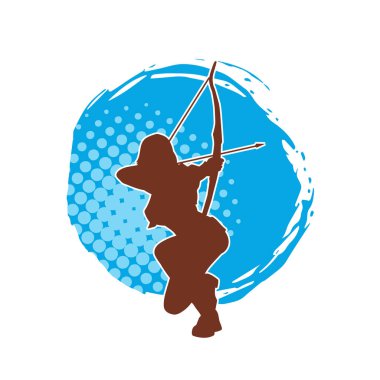 Dişi okçu bir dövüşçünün silueti ok ve yayla pozisyonunu alıyor..