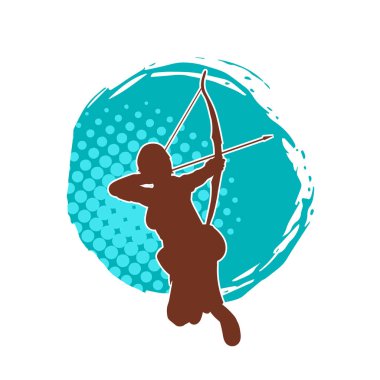 Dişi okçu bir dövüşçünün silueti ok ve yayla pozisyonunu alıyor..