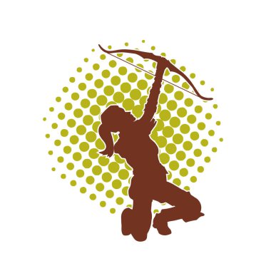 Dişi okçu bir dövüşçünün silueti ok ve yayla pozisyonunu alıyor..