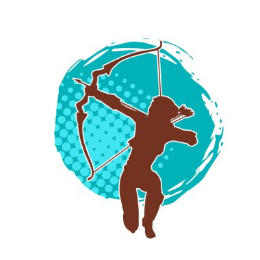 Dişi okçu bir dövüşçünün silueti ok ve yayla pozisyonunu alıyor..