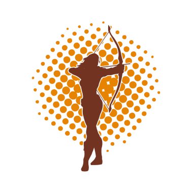 Dişi okçu bir dövüşçünün silueti ok ve yayla pozisyonunu alıyor..