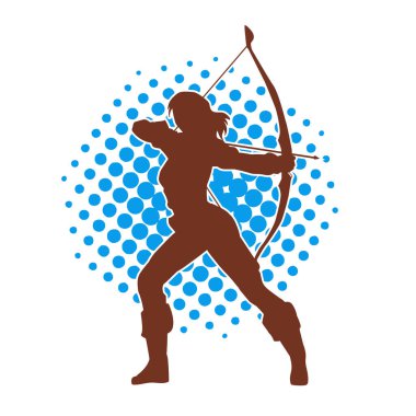 Dişi okçu bir dövüşçünün silueti ok ve yayla pozisyonunu alıyor..