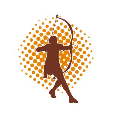 Dişi okçu bir dövüşçünün silueti ok ve yayla pozisyonunu alıyor..