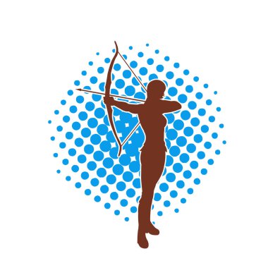 Dişi okçu bir dövüşçünün silueti ok ve yayla pozisyonunu alıyor..