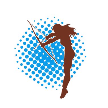 Dişi okçu bir dövüşçünün silueti ok ve yayla pozisyonunu alıyor..