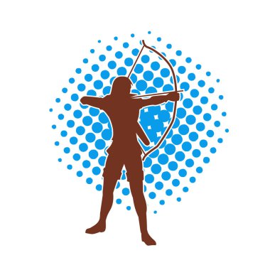 Dişi okçu bir dövüşçünün silueti ok ve yayla pozisyonunu alıyor..