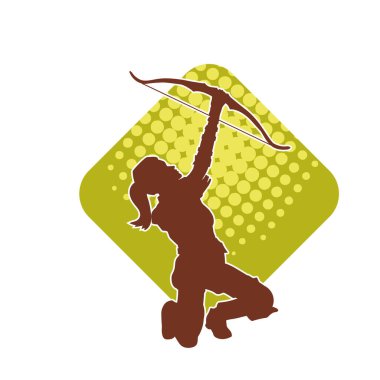 Dişi okçu bir dövüşçünün silueti ok ve yayla pozisyonunu alıyor..