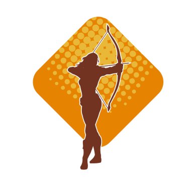 Dişi okçu bir dövüşçünün silueti ok ve yayla pozisyonunu alıyor..