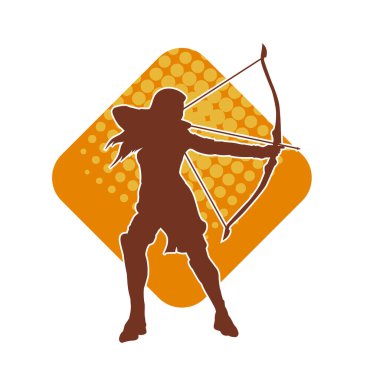 Dişi okçu bir dövüşçünün silueti ok ve yayla pozisyonunu alıyor..