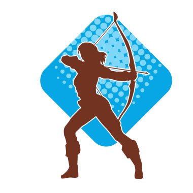 Dişi okçu bir dövüşçünün silueti ok ve yayla pozisyonunu alıyor..