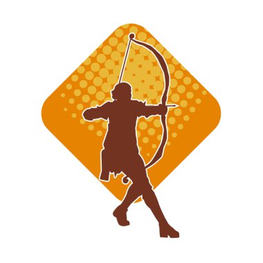 Dişi okçu bir dövüşçünün silueti ok ve yayla pozisyonunu alıyor..