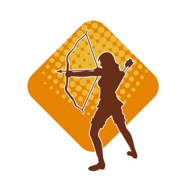 Dişi okçu bir dövüşçünün silueti ok ve yayla pozisyonunu alıyor..