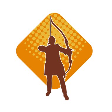 Dişi okçu bir dövüşçünün silueti ok ve yayla pozisyonunu alıyor..