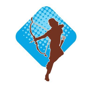 Dişi okçu bir dövüşçünün silueti ok ve yayla pozisyonunu alıyor..